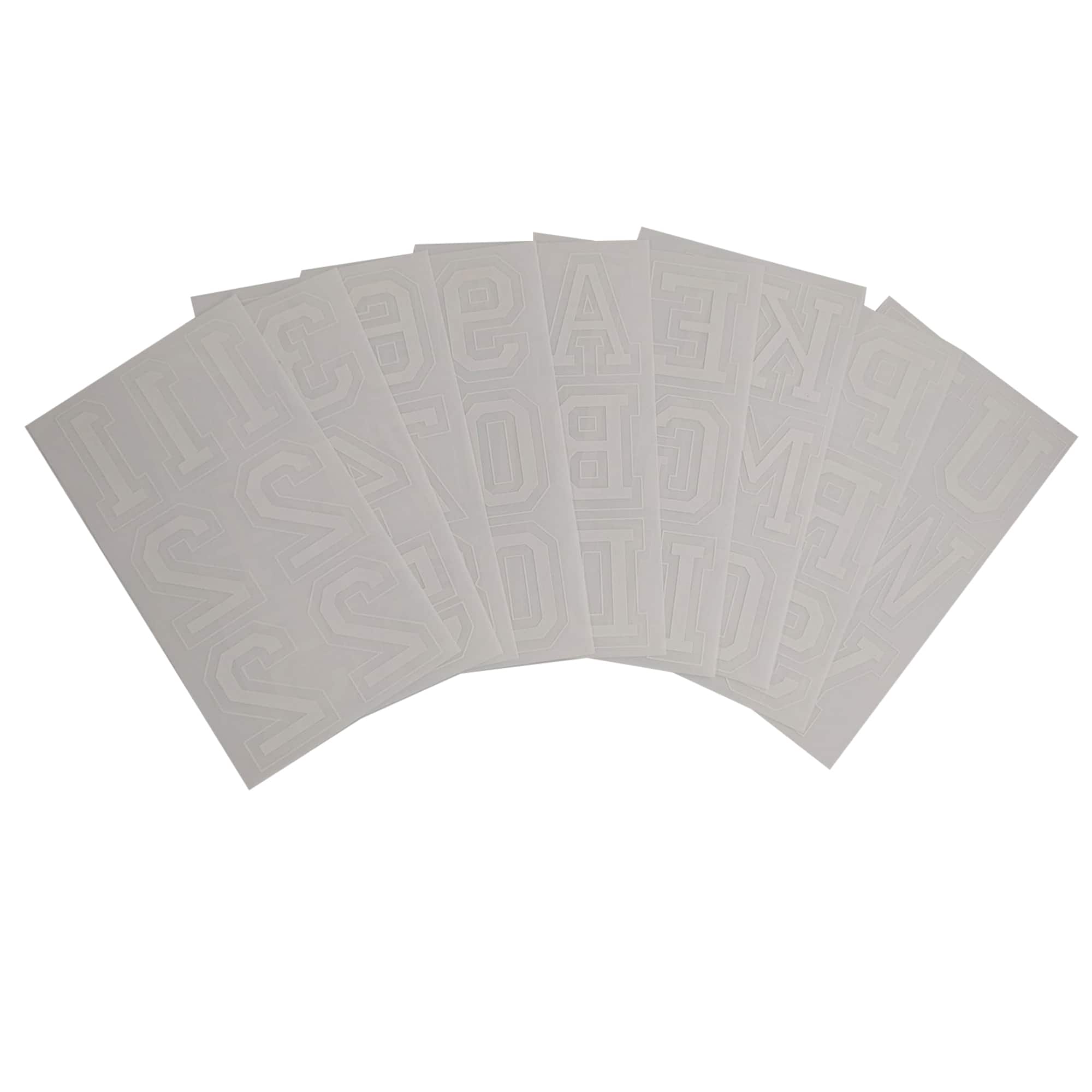 12 Packs: 56 ct. (672 total) 3" Iron-On White Flocked Collegiate Letters by Imagin8™